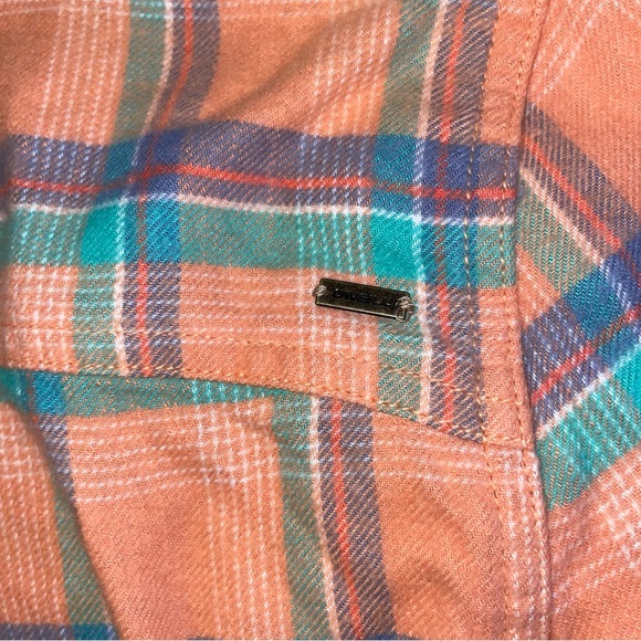 NWT O’Neill NASH FLANNEL TOP shirt peach plaid print soft cotton button up - Picture 11 of 11